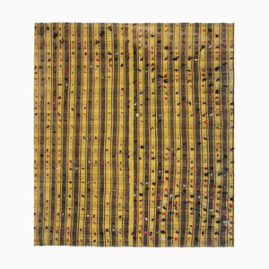 Turkish Striped Yellow Kilim Rug with Tulu Details