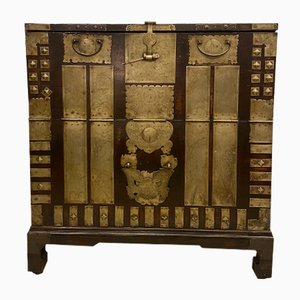 Antique Korean Style Chest of Drawers in Black Wood and Metal Applications