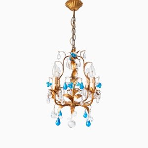 Italian Roof Spider Chandelier in Blue Crystals from Banci, 1960s