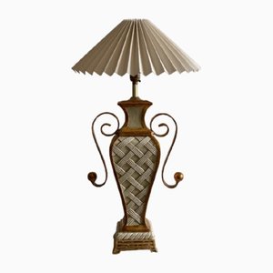 Rococo Style Faux Bamboo and Gilt Scroll Basketweave Table Lamp, 1970s