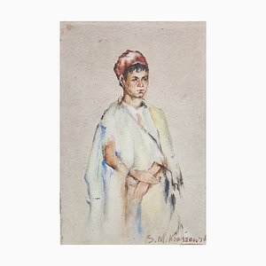 Stanisława Kraszewska-Kaniowa, Etude d'un Garçon, 19ème Siècle, Aquarelle