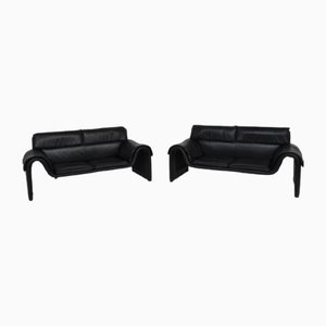 Black Architectural Leather Model DS-2011/02 Sofas, Switzerland, 1975, Set of 2