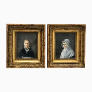 Empire Portraits, Öl auf Karton, 1800er, gerahmt, 2er Set