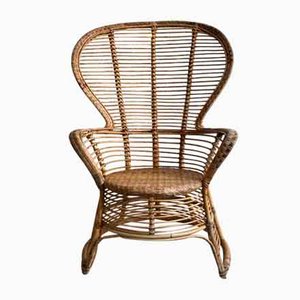 Mid-Century Italian Bamboo & Woven Rattan Wing Back Chair