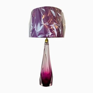Purple & Clear Crystal Glass Table Lamp attributed to Val Saint Lambert, Belgium, 1950s