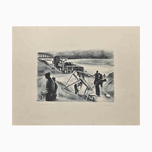 Robert Lotiron, Les Travaux, Lithograph, Early 20th Century