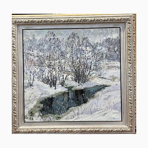 Georgij Moroz, Winter Stream, pintura al óleo, 2005, enmarcado