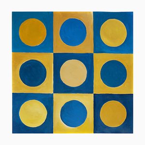Natalia Roman, Blue Dots on Yellow, 2022, acrilico su carta da acquerello
