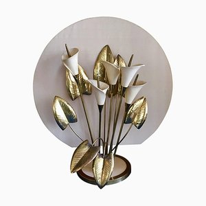 Lampada da tavolo Lilies regolabile in ottone e ceramica, Italia, anni '60