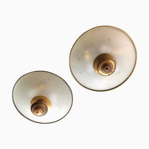Mid-Century Italian Wall Lights in Brass and Glass, 1950s, Set of 2