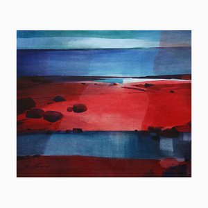 Zigmunds Snore, Petite Ville, Ambiance Rouge-Bleu, 2020, Aquarelle sur Papier