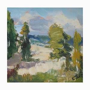 Edgars Vinters, Sunny Landscape, Öl auf Karton, 1990