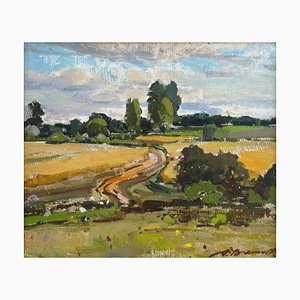 Alfejs Bromults, Countryside Landscape, Oil on Canvas, 1960s