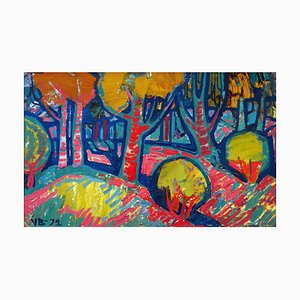 Valdis Bush, Sunset in the Forest, 1972, óleo sobre cartón