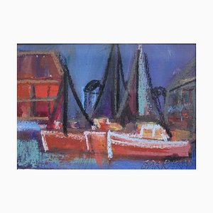 Georgs Barkans, Boats, Pastel on Paper