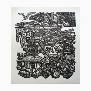 Dainis Rozkalns, Fatigue, 1977, Linogravure