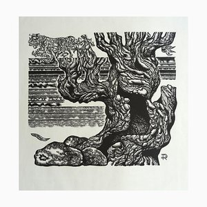 Dainis Rozkalns, Arbre Grand-Père, 1982, Linogravure