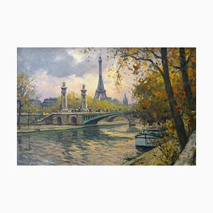 Gustave Madelain, Il ponte Alessandro III e le rive della Senna, XX secolo, olio su tela