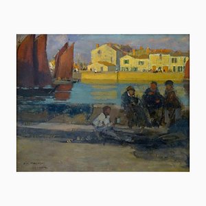 François-Maurice Roganeau, Le Port de la Chaume, 20ème Siècle, Huile sur Toile