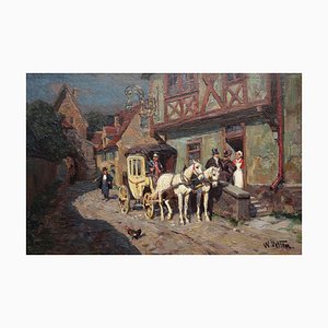Chevaux avec Chariot, Wilhelm Velten, Huile sur Panneau