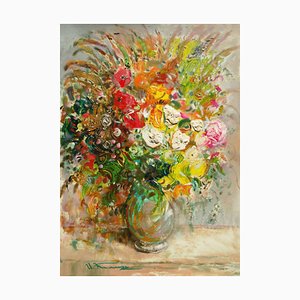 Uldis Krauze, Flores en un jarrón, 2020, Óleo sobre cartón