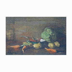 Julijs Viluminais, Nature Morte avec Légumes, 1973, Huile sur Carton et Toile