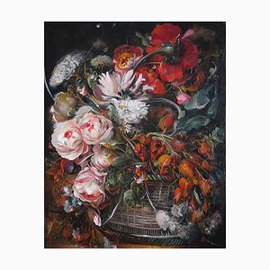 Arturs Amatnieks, Natura morta con fiori e cesto, 2021, Olio su tela