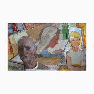 Aleksandra Belcova, Painter's Family, Huile sur Carton, 20ème Siècle