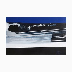 Rihards Delvers, White Stream, Abstract in Blue Colors, 2016, Öl auf Leinwand