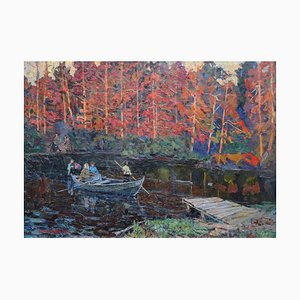 Valiahmetov Amir Hasnulovitch, Día de otoño en el lago, óleo sobre lienzo, 1985