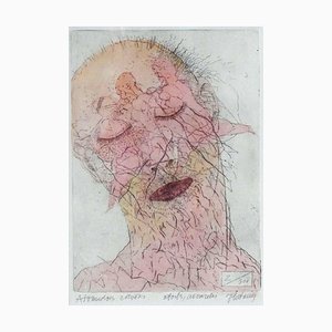 Juris Putrams, Sleeping Man, 1990s, Etching & Watercolor
