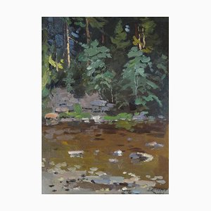 Edgars Vinters, By the River, 1967, Oil on Cardboard