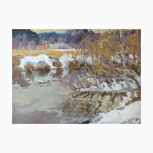 Edgars Vinters, Winter Landscape, 1980, Olio su cartone