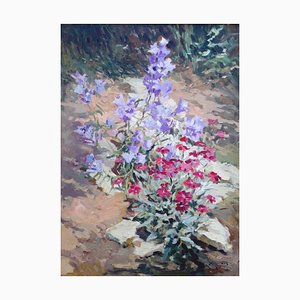 Edgars Vinters, Bellflowers, 1979, Olio su cartone