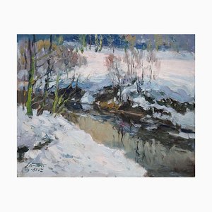 Edgars Vinters, River in Winter, 1987, Huile sur Panneau