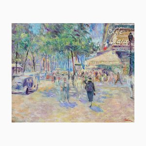 Lucien Adrion, Paris, Cafe de la Paix, óleo sobre lienzo, años 20