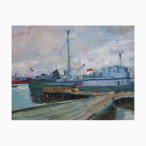 Nikolajs Breikss, Port, Big Ship, 1964, Óleo sobre cartón