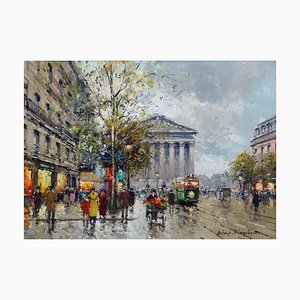 Antoine Blanchard, Scena di strada parigina, Olio su tela, anni '50, con cornice