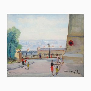 Mykola Krychevsky, Vue de Paris de Montmartre, 1955, Huile sur Toile