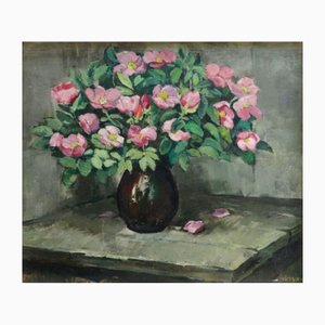 Vladimir Andrijenko, Pivoines Roses dans un Vase, 1983, Huile sur Toile