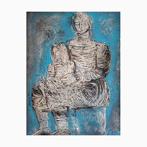 Dzemma Skulme, Mère avec Enfant, 1975, Huile sur Carton