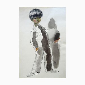 Gunars Vindedzis, A Boy with a Ball, 1969, inchiostro e acquerello su carta