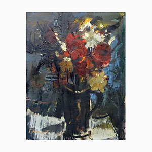 Fridrihs Milts, Flowers in a Vase, Oil on Canvas on Cardboard, 1950s