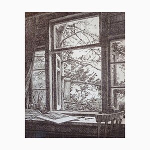 Piotr Petrovich Belousov, Through the Open Window, 20th Century, Etching