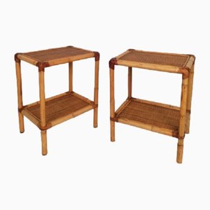 Bedside Table in Bamboo and Rattan, Italy, 1960s, Set of 2