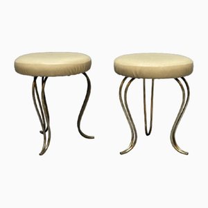 Stools in Brass and Leather, Set of 2