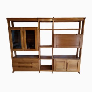 Large Elm Bookcase Cabinet attributed to Maison Regain, 1980s