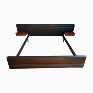 Letto vintage in teak e skai di Roger Landault, anni '60