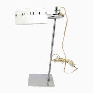 Lámpara de escritorio posmoderna ajustable de metal lacado en blanco de Robert Sonneman, años 70