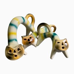 Gatti in ceramica di Roberto Rigon, Italia, anni '70, set di 3
